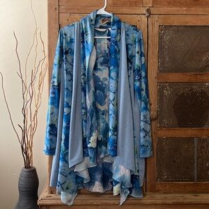 Soft Surroundings Blue Floral Cardigan